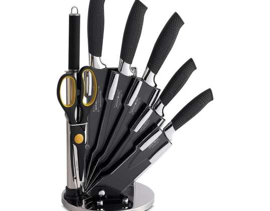 Conjunto de Facas Royalty Line 8 Peças com Revestimento Antiaderente e Suporte