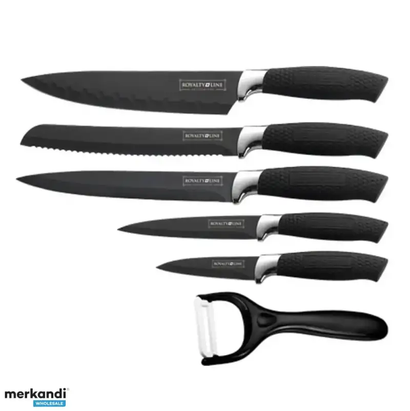 Royalty Line RL 6MSTK: Conjunto de facas antiaderentes com 7 peças e bloco preto